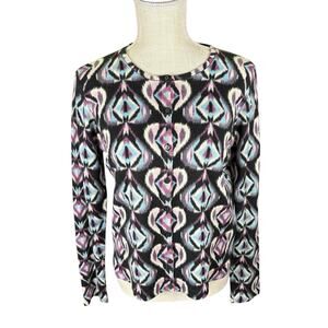 Tory Burch Merino Wool Printed Button Cardigan Sweater Women's XL Designer Chic